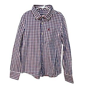 Johnnie-O Hangin' Out Button Down Shirt Boys Size 10 Red Blue Gingham Long Sleev